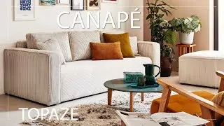 Canap&eacute; 3 places convertible avec coffre en velours c&ocirc;tel&eacute; Topaze