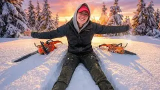 Chainsaw Carving Wood Art while it Snows!