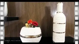 COMO FAZER DIY GARRAFA DECORADA + DECORAÇÃO BARBANTE DE TAPECEIRO LIVING DECOR | POLY GONÇALVES
