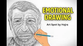 Emotional pencil sketch of an old man, realistic drawing 