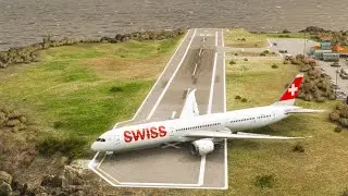 Extreme Short-Runway Takeoff! SWISS Wide-Body Jet Launches from a Cliffside Airport