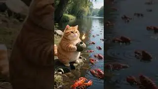 The story of Fat Orange Cat frying lobster and cooking #Orange Cat #AI Cat #Lobster #Story #Funny