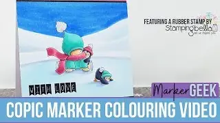Copic Marker Colour Bundle Girl Skater with Penguins Rubber Stamp - Stamping Bella