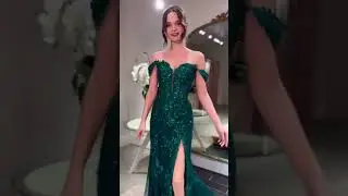 Off-The-Shoulder Glitter Tulle Fit and Flare Prom Dress w/ Semi-Sheer Corset Bodice & Lace Appliqu&eacute;
