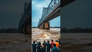 Dramatic and tense moment as the bridge collapses into the flooded river. #shorts