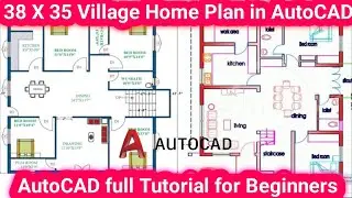 38X35 House plan in AutoCAD|small house plan design|plot ka naksha kaise banaen| 2D house plan