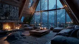 🌲 Cozy Lodge Blizzard Night | Fireplace & Falling Snow | Sleep Unwind Study Work Meditation