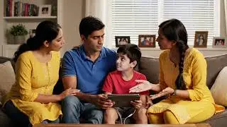 Parents explaining child to have less screen time