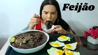Creme de feijão preto com Miojo e ovos - Asmr Mukbang Comida - Jja-Jang-Myun Noodles