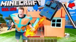 Real Life MINECRAFT Box Fort! 24 Hour Challenge Vs Ender Dragon