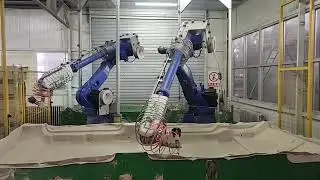 Robotic waterjet cutting system running after our engineering team maintenance