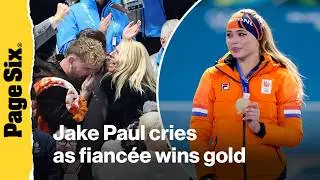 Jake Paul cries as fianc&eacute;e Jutta Leerdam breaks Olympic record to win gold