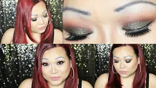 KHAKI GOLD GLITTER EYE MAKEUP | TUTORIAL | asian hooded eyes | PANDA