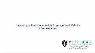Importing a Standalone Article from a Journal Website into Covidence
