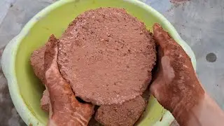 Red gritty&Concrete dirt sand dry crumbling in tub satisfying
