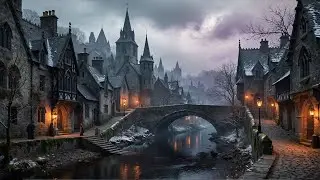 Lanterns Along the Frozen River | Gothic Village Ambience for Deep Work