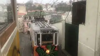 Lisbon, Ascensor da Gl&oacute;ria 51E ride from S&atilde;o Pedro de Alc&acirc;ntara to Restauradores Gl&oacute;ria