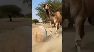 An angry camel is kicking a clay pot hard.