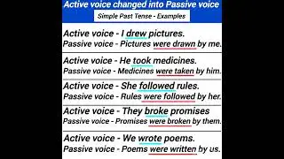 passive voice past simple tense active voice changed into passive voice simple past tense examples