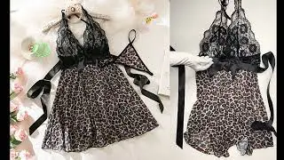 Sexy lace leopard mesh bow tie nightdress thong leopard print sku00271