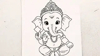 Cute Baby Ganesha Drawing Step by Step | Easy Ganpati Drawing for Beginners