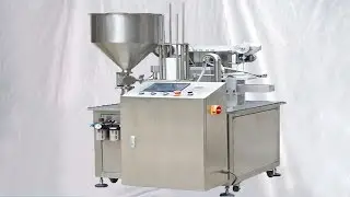factory acceptance test of powder filling into cup alum foil liquid sealing Copas m&aacute;quina de llenado