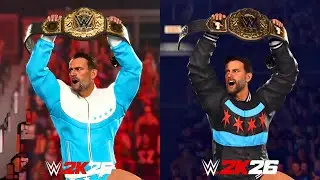 WWE 2K26 vs WWE 2K25 — CM Punk Entrance Comparison 🔥 Graphics & Animation Differences