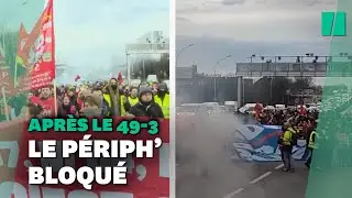 R&eacute;forme des retraites : contre le 49.3, la CGT bloque le p&eacute;riph&eacute;rique parisien