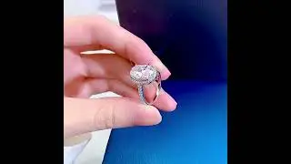 JewelryEva 4 Prong Oval Halo Engagement Ring with Pave Band Sterling Silver