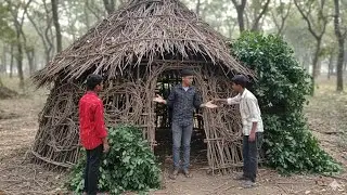 Building a hut of sticks,bush,light creative world🗺explore adventure subscribe my channel 