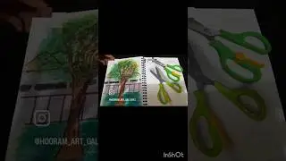Realistic oil pastel drawing of tree and scissor🌳✂️🎨 | Hooram Art Gallery 🌲 #shorts #OilPastelArt 🎨💡