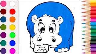 Mega coloring | drawing or painting a hippopotamus | kids drawing | Hippo coloring page #colors