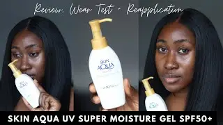 Skin Aqua UV Super Moisture Gel SPF50+ Review on Dark Skin | @TamunoAbbey