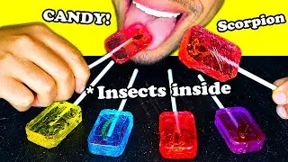 ASMR CANDY LOLLIPOP *SCORPION* INSECT INSIDE SUCKER NO TALKING SUCKING LICKING MUKBANG CHALLENGE PT3