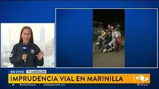 &iexcl;Imprudencia! 7 j&oacute;venes montados en una moto. Video: Caracol Noticias)