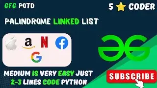 Palindrome Linked List 😱😂 || today gfg potd solution #gfg #python #palindrome #datastructures 
