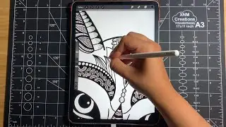 Patterned Wolf - Art Therapy inspired by Mandalas and Zentangles | Soothing Music and Rain Ambiance