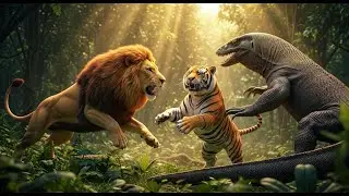 Brutal Fight Lion, Tiger & Komodo Dragon