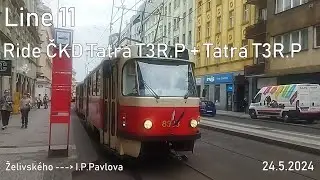 Line 11 Ride ČKD Tatra T3R.P + Tatra T3R.P to I.P.Pavlova