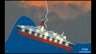 Queen Elizabeth 2 B ship goes through storm and giant wave in Floating Sandbox simulator
