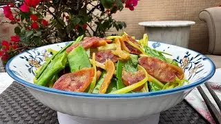 Snow peas stir fry MAGIC with fermented radish & Chinese sausage