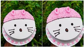 HOW TO MAKE HELLO KITTY CAT CAKE USING WHIPPED CREAM| Simple cake design