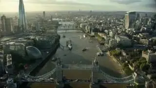 4K London aerial filming. River Thames, City of London, Shard shot in 4K