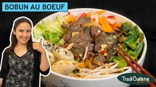 BOBUN TRADITIONNEL (Recette Vietnamienne) - Bœuf, Nouilles, Légumes, Cacahuètes et Herbes Fraîches