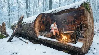 Building a House Inside a Tree in Winter (ASMR) &ndash; Girl Alone