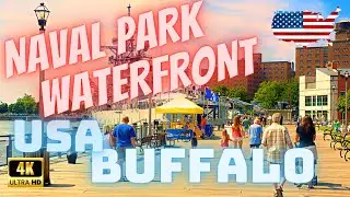 BUFFALO, USA, NEW YORK – BEAUTIFUL NAVAL PARK AND WATERFRONT AT ERIE HARBOUR – LAKE ERIE - 4K WALK