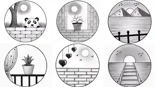 Easy 6 Circle Scenery Drawing Ideas / Pencil Drawing / Circle Drawing Scenery / Nature Landscaperaw