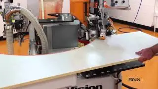 SNX nVision curved (contour) edgebander, edgebanding a concave locker part.