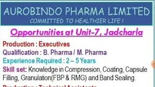 Hyderabad Jobs | Aurobindo Pharma limited |