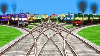 EIGHTS TRAINS RUN AT OVER CROSS BUMPY RAILROAD TRACKS -wap-4 locomotive train crossing 